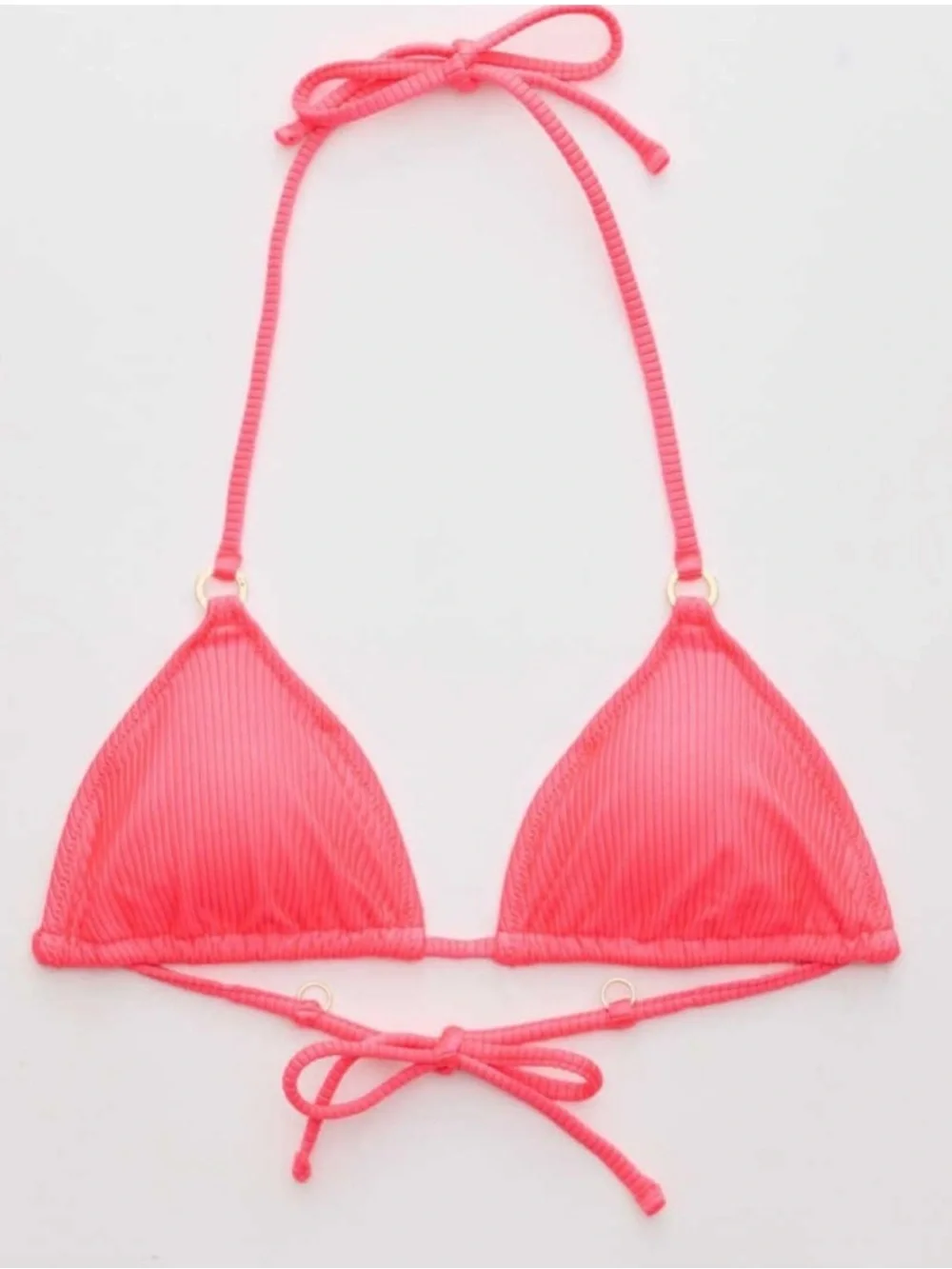 Shine Rib Triangle String Tie Bikini Swim Top